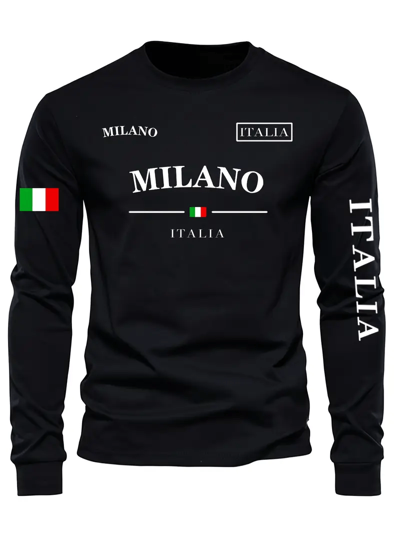 MENS LONG SLEEVE THERMAL MILANO ITALY FLAG CREW NECK T-SHIRT (VARIOUS COLORS)