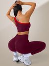 Womens Athletic Workout Set Off-Shoulder Top And High-Waisted Leggings