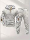 Mens Casual Fashion Set Knitted Jacquard Sweatshirt and Pants Two-Piece Set