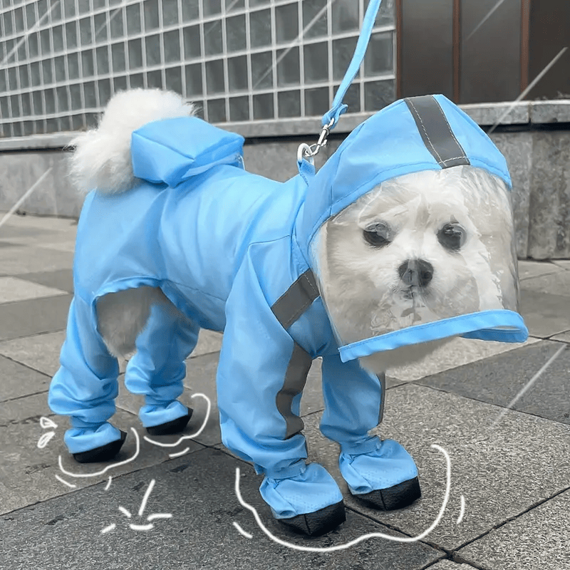 Fully Covered Pet Raincoat with Rain Boots, Fully Wrapped Raincoat with Snap Button Design. 