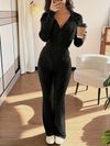 Womens Casual Hooded Waist-Cinching Pocket Jacket and Flared Pants 2pcs Set