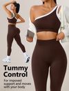 Womens Athletic Workout Set Off-Shoulder Top And High-Waisted Leggings