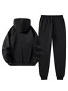 Mens Two-Piece Set, Casual Crew Neck Long Sleeve Hooded Sweatshirt And Sweatpants Set