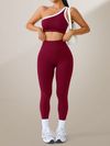 Womens Athletic Workout Set Off-Shoulder Top And High-Waisted Leggings