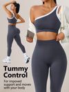 Womens Athletic Workout Set Off-Shoulder Top And High-Waisted Leggings