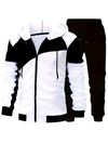 2pcs Mens Autumn Winter Sports Set, Adjustable Waistband, Long Sleeve Hooded Zipper Jacket, Drawstring Pants