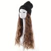 Womens Knit Beanie Hat with Long Curly Wavy Synthetic Hair Extensions