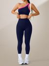 Womens Athletic Workout Set Off-Shoulder Top And High-Waisted Leggings