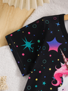 Flame-retardant girls pajama set in with various cartoon unicorn prints GLOWS UNDER UV LIGHT