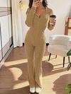Womens Casual Hooded Waist-Cinching Pocket Jacket and Flared Pants 2pcs Set