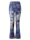 LADIES PURPLE FLORAL PRINT FLARED LEG JEANS