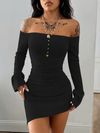 Elegant Off the Shoulder Dress Solid Color, Bodycon Fit, Strapless