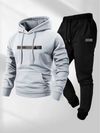Mens Two-Piece Set, Casual Crew Neck Long Sleeve Hooded Sweatshirt And Sweatpants Set