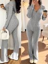 Womens Casual Hooded Waist-Cinching Pocket Jacket and Flared Pants 2pcs Set