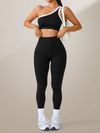 Womens Athletic Workout Set Off-Shoulder Top And High-Waisted Leggings