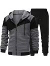 2pcs Mens Autumn Winter Sports Set, Adjustable Waistband, Long Sleeve Hooded Zipper Jacket, Drawstring Pants