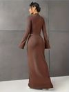 Solid Color Half Skirt Long Sleeve Top, Fashionable Two Piece Set for Women