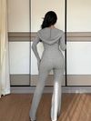 Womens Casual Hooded Waist-Cinching Pocket Jacket and Flared Pants 2pcs Set