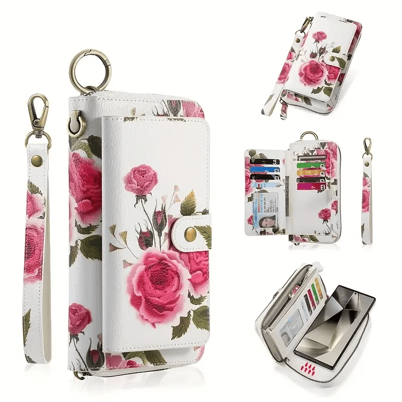 Elegant Floral PU Clutch Wallets Multi-Card Card Holder Coin Purse for Women.