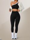 Womens Athletic Workout Set Off-Shoulder Top And High-Waisted Leggings