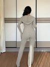 Womens Casual Hooded Waist-Cinching Pocket Jacket and Flared Pants 2pcs Set