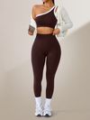 Womens Athletic Workout Set Off-Shoulder Top And High-Waisted Leggings