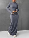 Solid Color Half Skirt Long Sleeve Top, Fashionable Two Piece Set for Women