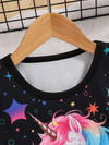 Flame-retardant girls pajama set in with various cartoon unicorn prints GLOWS UNDER UV LIGHT