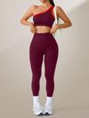 Womens Athletic Workout Set Off-Shoulder Top And High-Waisted Leggings