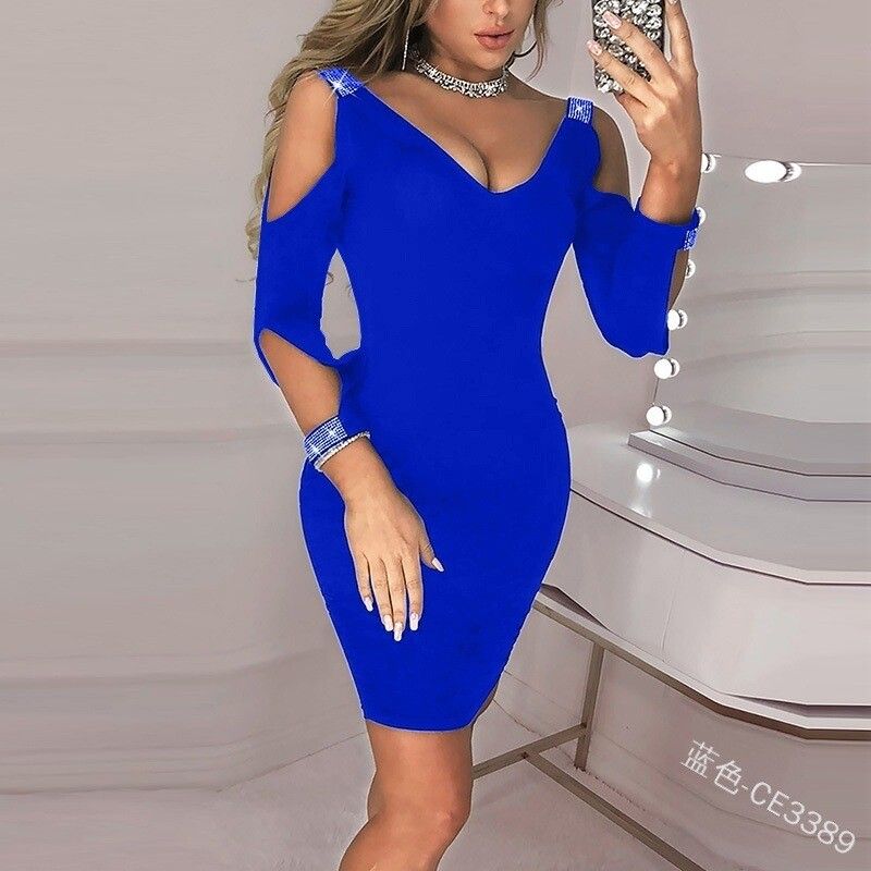 LADIES RED BLUE GREY OR BLACK OPEN SLEEVE EVENING DRESS