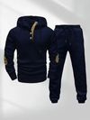 Mens Casual Fashion Set Knitted Jacquard Sweatshirt and Pants Two-Piece Set