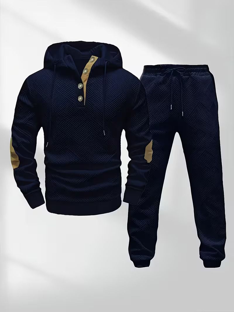 Mens Casual Fashion Set Knitted Jacquard Sweatshirt and Pants Two-Piece Set