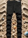 MENS SLIM FIT BLACK STRAIGHT LEG METAL STUD JEANS