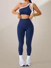 Womens Athletic Workout Set Off-Shoulder Top And High-Waisted Leggings