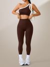 Womens Athletic Workout Set Off-Shoulder Top And High-Waisted Leggings