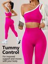 Womens Athletic Workout Set Off-Shoulder Top And High-Waisted Leggings