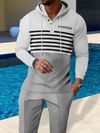 Mens Waffle Knit Casual Set _ Hoodie with Contrasting Seam Jogging Pants