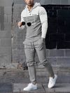 Mens Waffle Knit Casual Set _ Hoodie with Contrasting Seam Jogging Pants