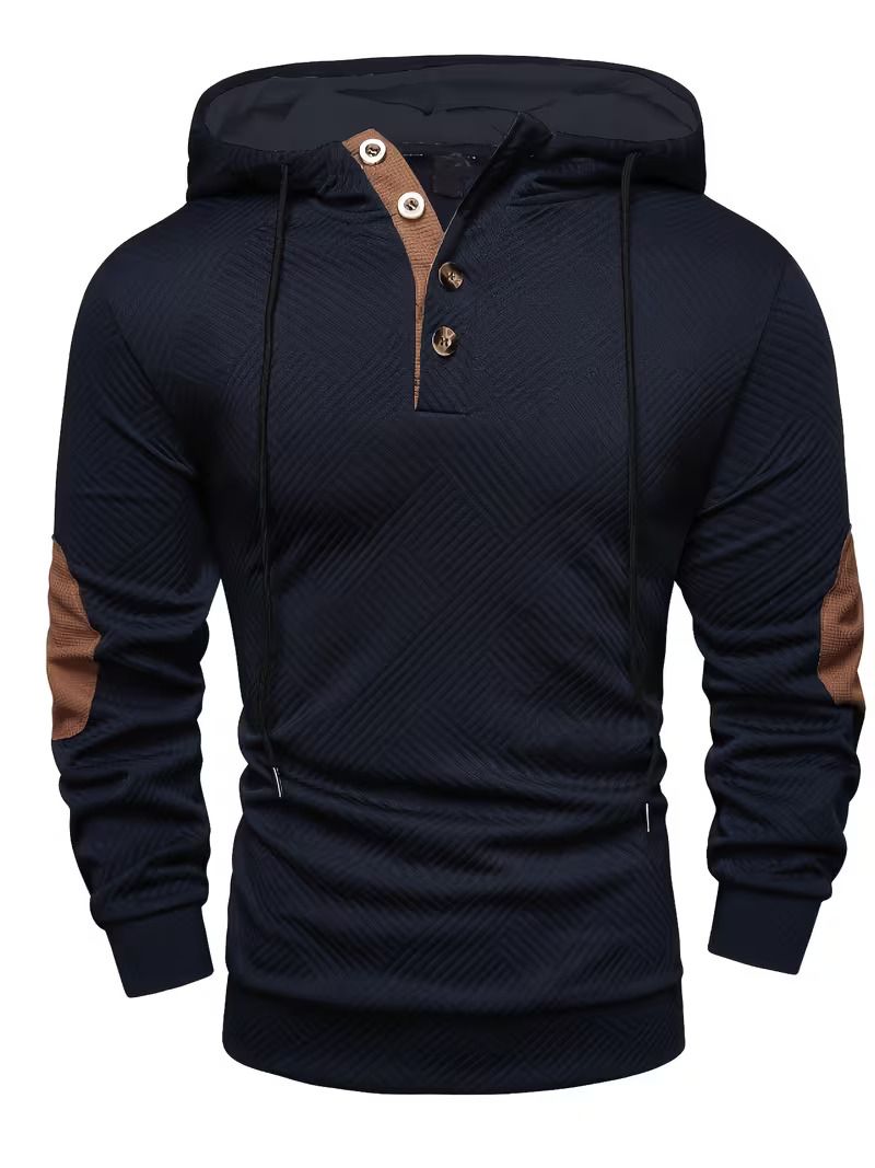 Mens Stylish Casual Hooded Sweatshirt with Color-Blocking Design