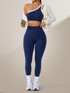 Womens Athletic Workout Set Off-Shoulder Top And High-Waisted Leggings