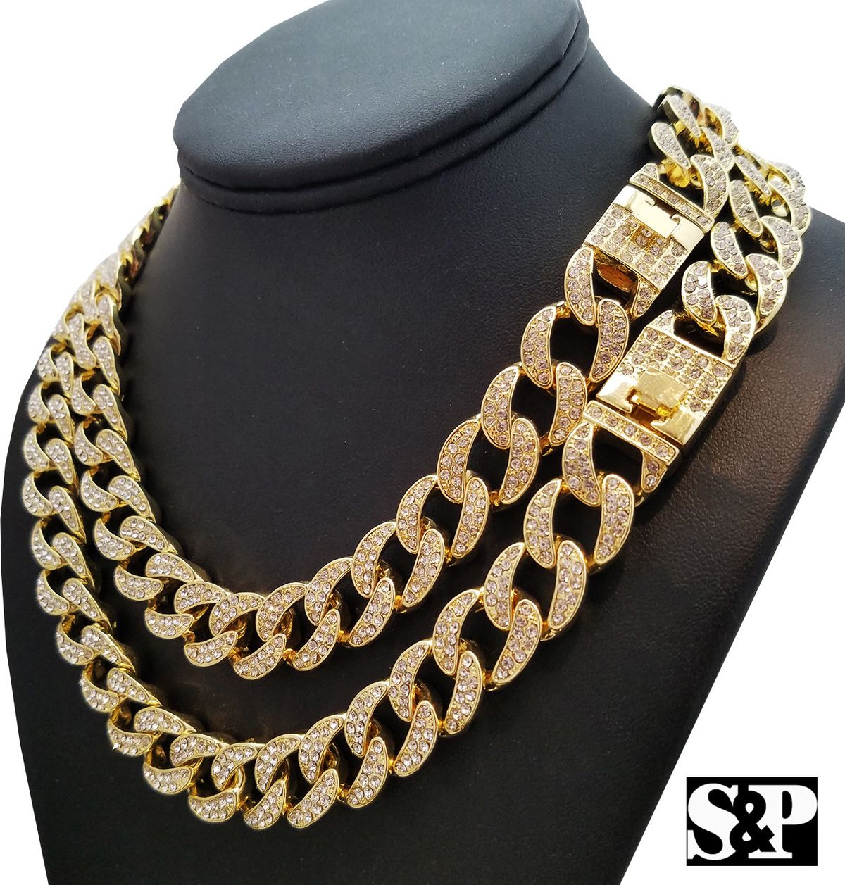 EB-Full Iced Out Cuban Link Chain Necklace 16-18-20-24 inches
