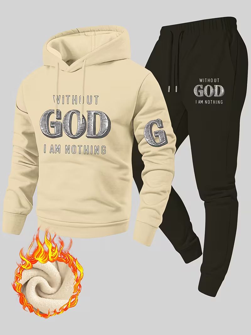 MenS Casual Hooded Sweatshirt & Jogger Set - _Without God I Am Nothing