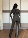Womens Casual Hooded Waist-Cinching Pocket Jacket and Flared Pants 2pcs Set