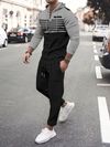 Mens Waffle Knit Casual Set _ Hoodie with Contrasting Seam Jogging Pants