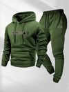 Mens Two-Piece Set, Casual Crew Neck Long Sleeve Hooded Sweatshirt And Sweatpants Set