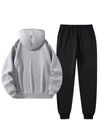 Mens Two-Piece Set, Casual Crew Neck Long Sleeve Hooded Sweatshirt And Sweatpants Set