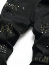 MENS SLIM FIT BLACK STRAIGHT LEG METAL STUD JEANS