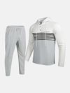 Mens Waffle Knit Casual Set _ Hoodie with Contrasting Seam Jogging Pants