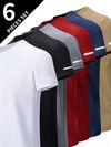 6pcs Sports T-shirt Set, Crew Neck, Short Sleeves, Summer Fabric, Regular Fit, Solid Color