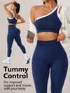 Womens Athletic Workout Set Off-Shoulder Top And High-Waisted Leggings